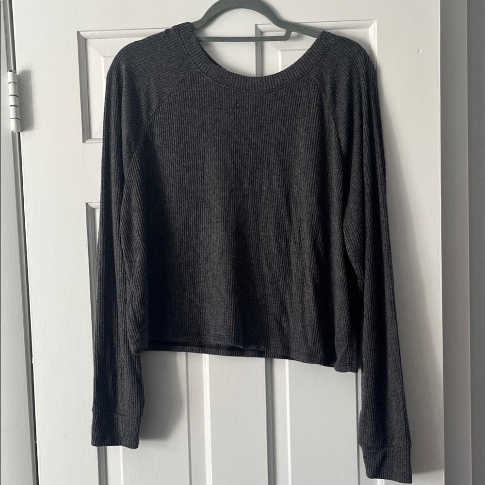 Gilly Hicks Charcoal Ribbed Long Sleeve Top